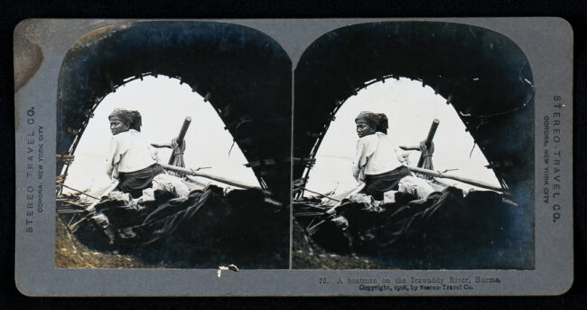 Burmese woman on a boat, 1908, Stereograph